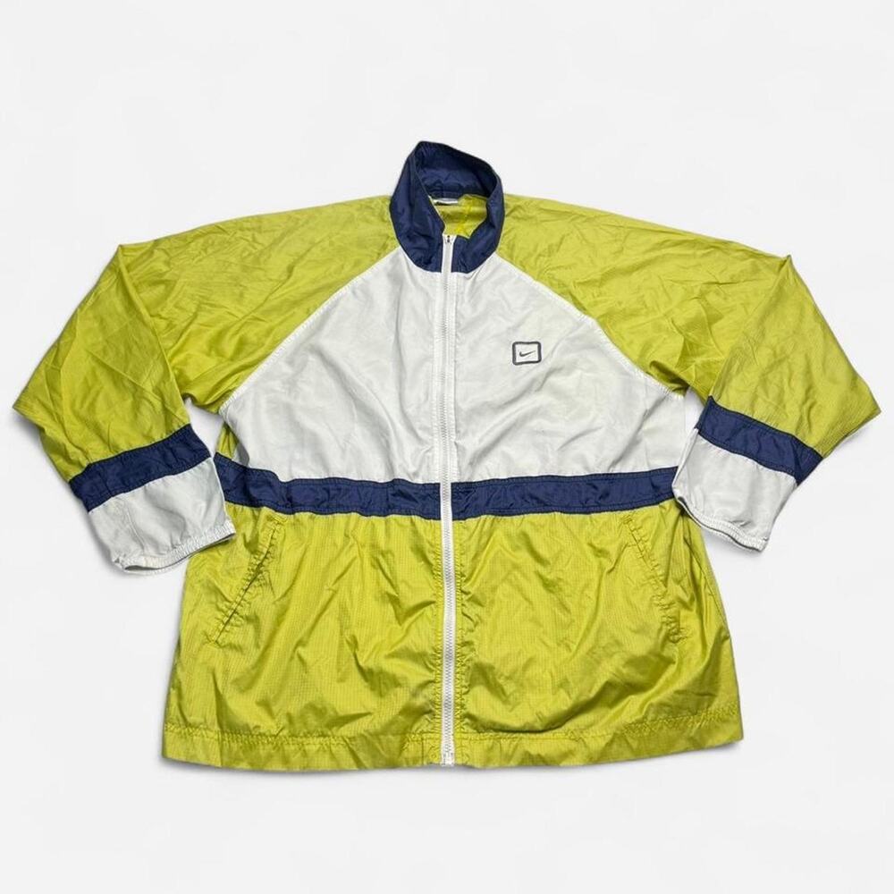 Vintage 90s Nike Colorblock Windbreaker Lime White Blue Women’s XL Full Zip - Picture 1 of 8